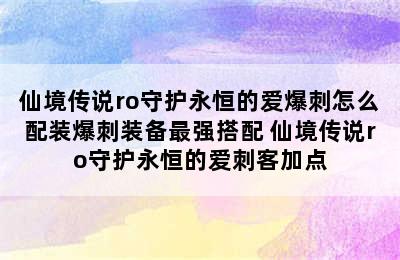 仙境传说ro守护永恒的爱爆刺怎么配装爆刺装备最强搭配 仙境传说ro守护永恒的爱刺客加点